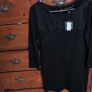 White House Black Market Black Floral Knit Top